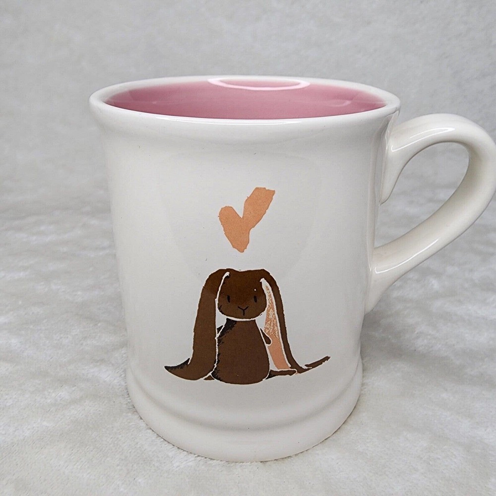 Happy Little Spring Mug By Magenta 20 Oz Ceramic Pink Interior Bunny W/heart EUC